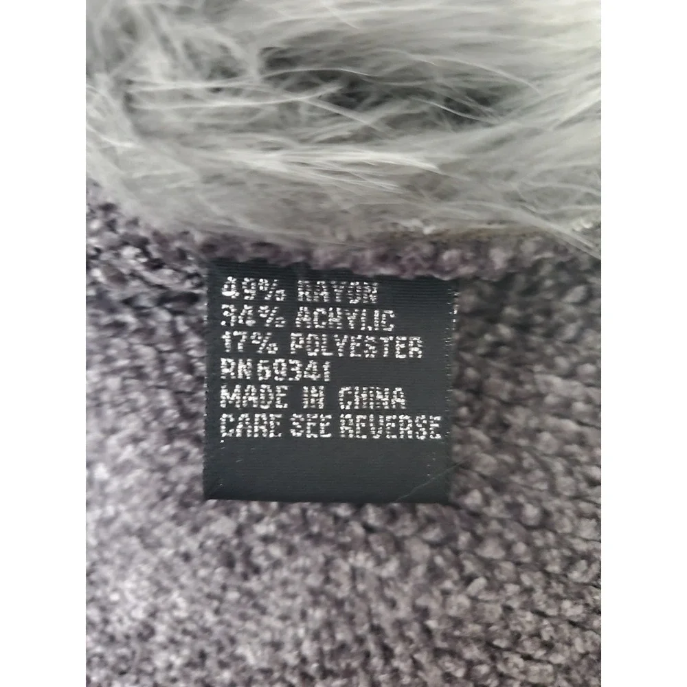 Vintage Lisa Gray‎ Sweater Jacket Faux Fur Collar Silver Turn Lock Buttons Large